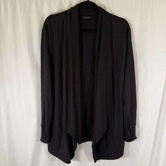 Athleta Cardigan Womens Medium Petite Black Open Front Tencel Modal Blend Pocket - Picture 1 of 12